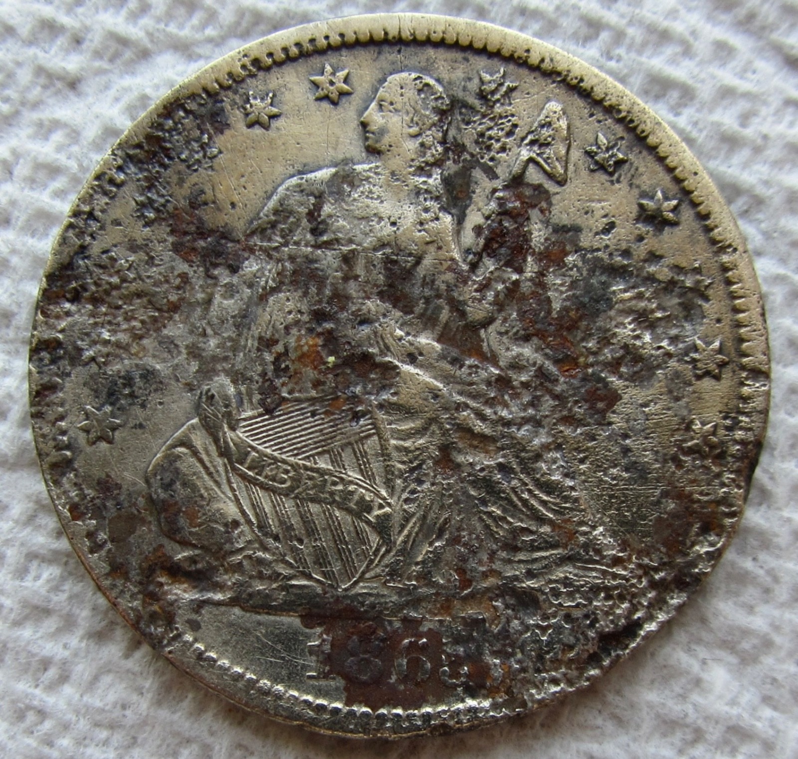 1865-S Seated Liberty Half Dollar Rare Key Civil War Date  XF Cleaned Corroded