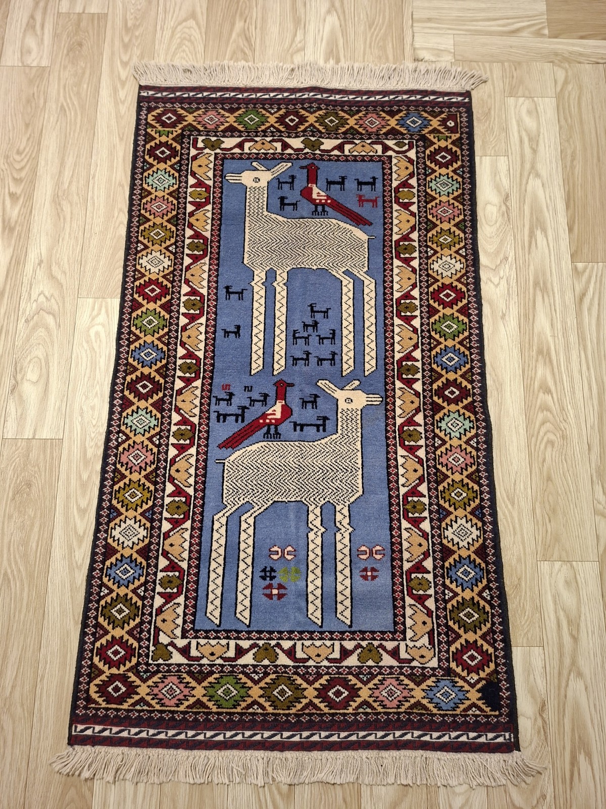 S33 Vintage Art Rug Afghan Handmade Wool Area Pictorial Baluchi Rug 143×81 Cm S33 Vintage Art Rug Afghan Handmade Wool Area Pictorial Baluchi Rug 143×81 Cm
