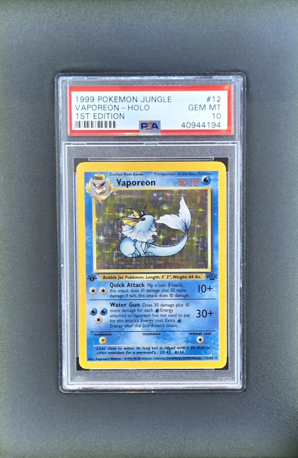 1999 POKEMON JUNGLE #12 VAPOREON 1st Editiom Jungle HOLO PSA 10 Gem Mint LOW POP 1999 POKEMON JUNGLE #12 VAPOREON 1st Editiom Jungle HOLO PSA 10 Gem Mint LOW POP