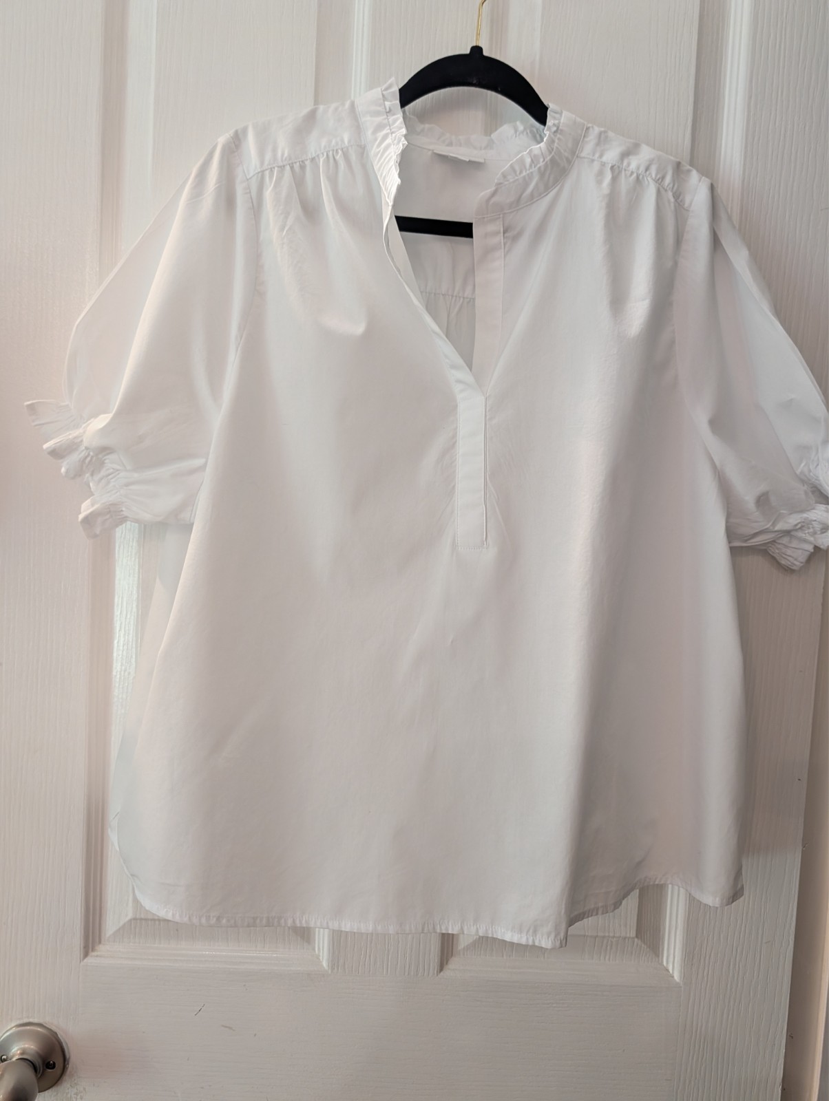 J Jill Ruffled Cotton-Poplin Top Large White