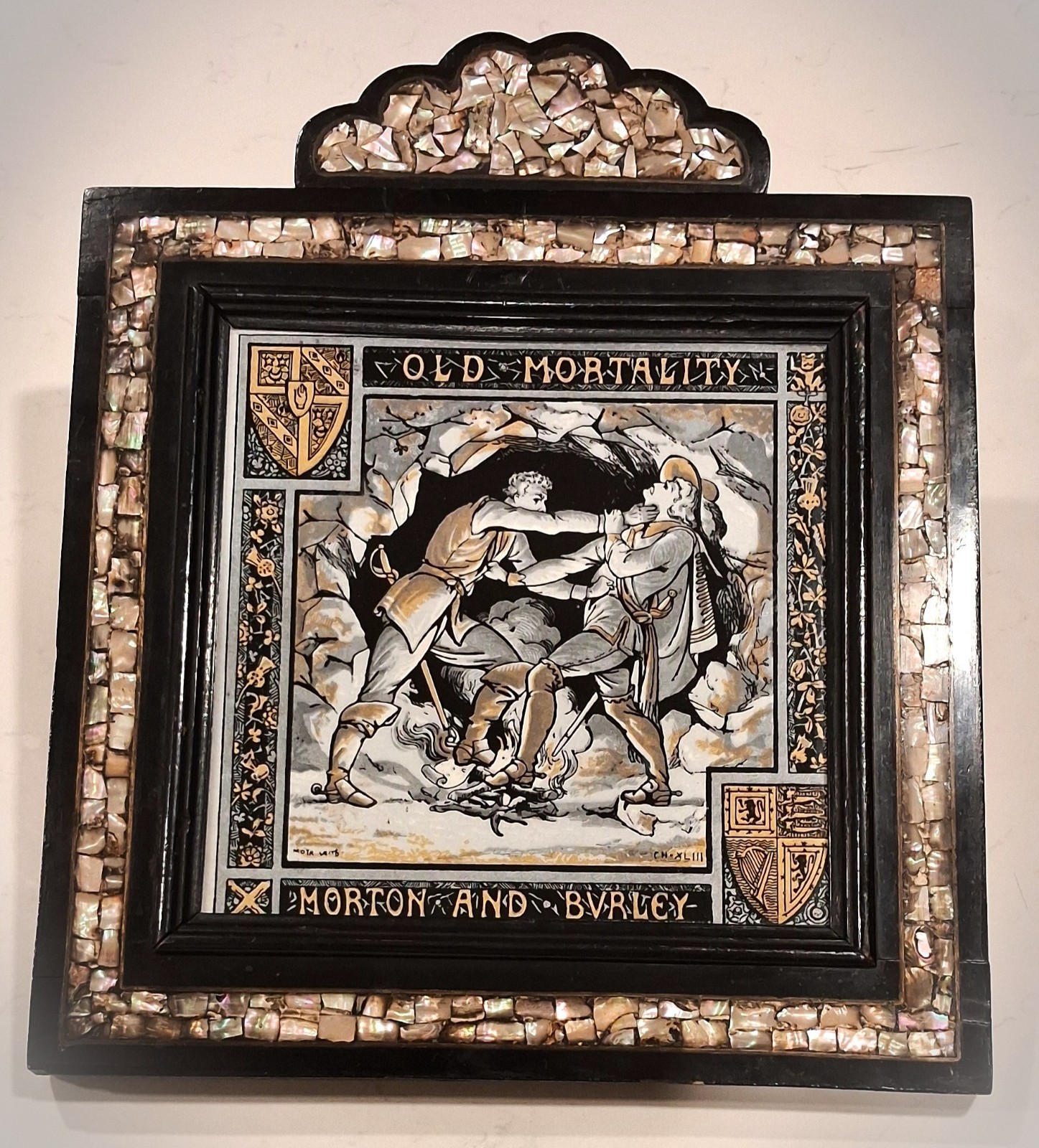 ANTIQUE RARE 19th century Mintons China Works tile Waverly Series Old Mortality