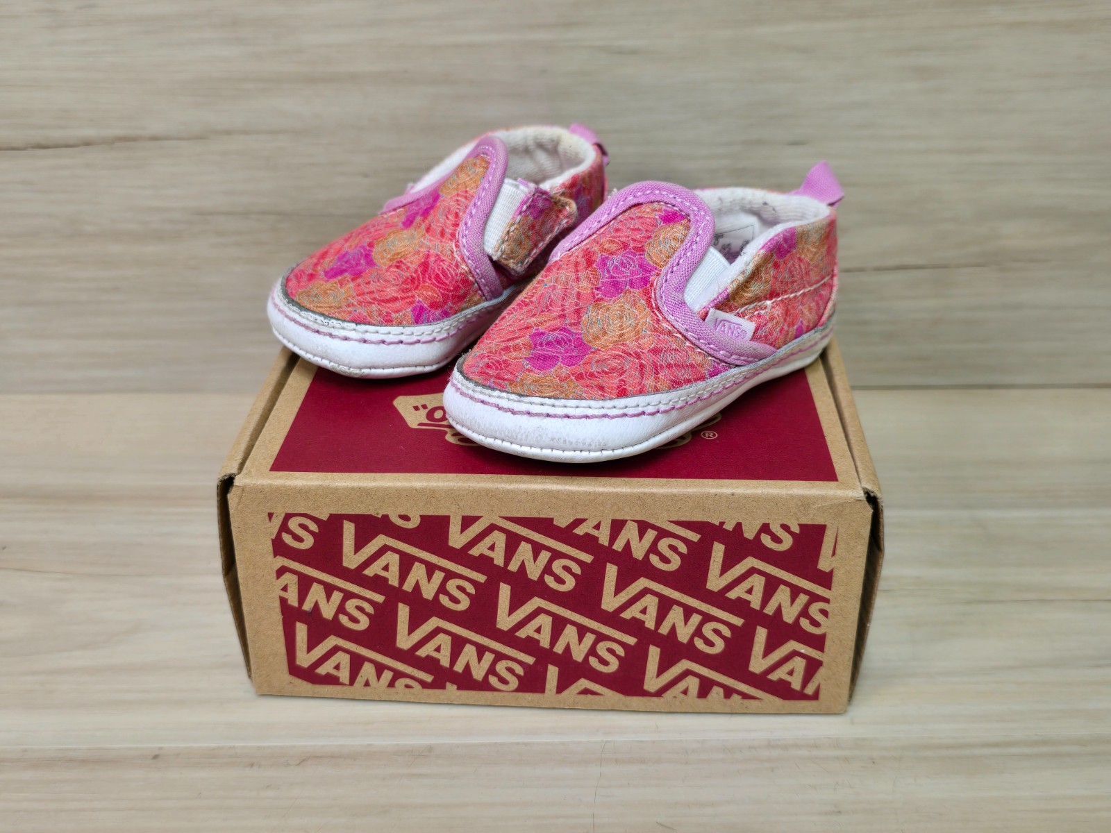 Vans Size 2 Baby/Infant Rose, Camo Pink Floral Slip Ons With Box