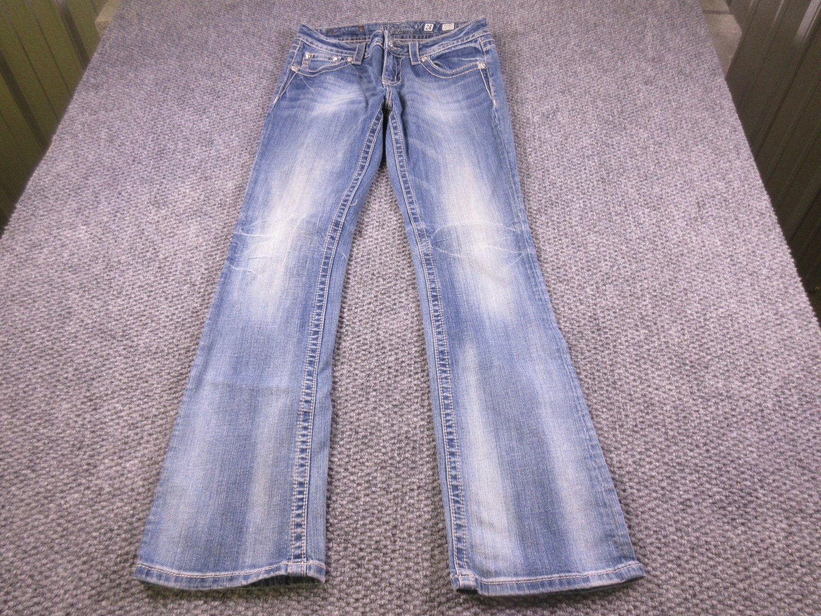 Miss Me Jeans Womens 28 Blue Easy Boot Bootcut Distressed Rhinestone Embellished