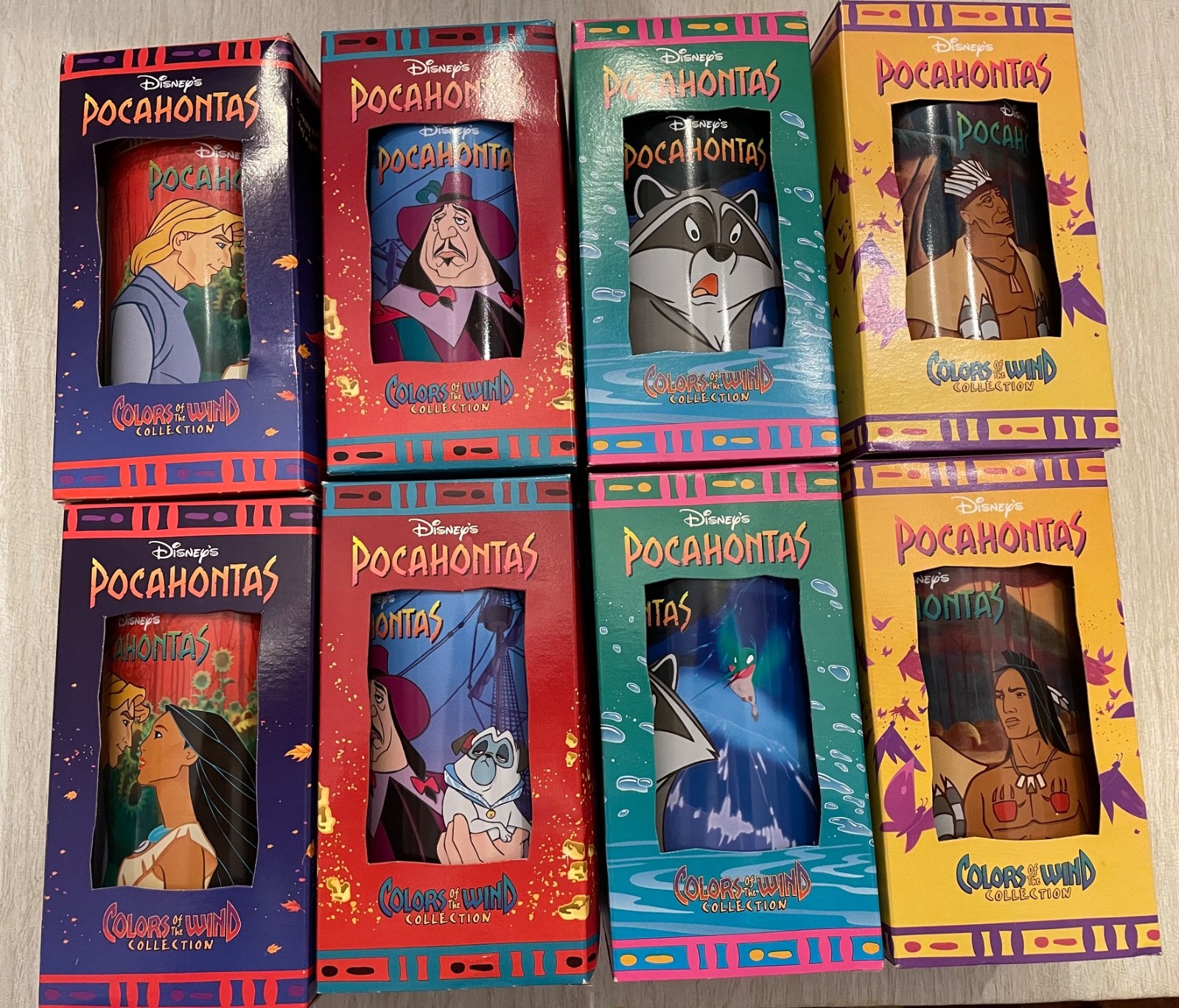 VTG 1994 Burger King Disney Pocahontas Cups Glasses DOUBLE 2 Complete Sets of 4