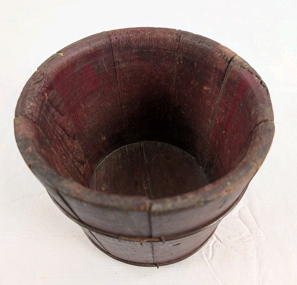 Vtg Primitive Wooden Stave Berry Bucket Red Painted 6 1/4 Vtg Primitive Wooden Stave Berry Bucket Red Painted 6 1/4