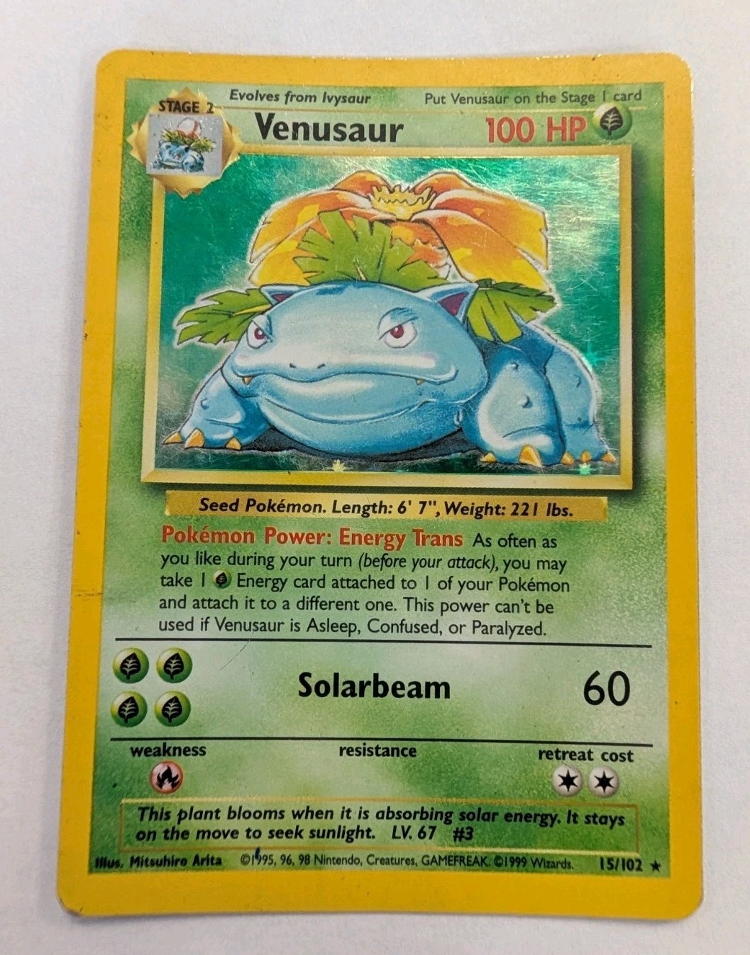 Vintage Pokemon TCG Venusaur Base Set Unlimited Holo Rare 15/102 HP Condition Vintage Pokemon TCG Venusaur Base Set Unlimited Holo Rare 15/102 HP Condition