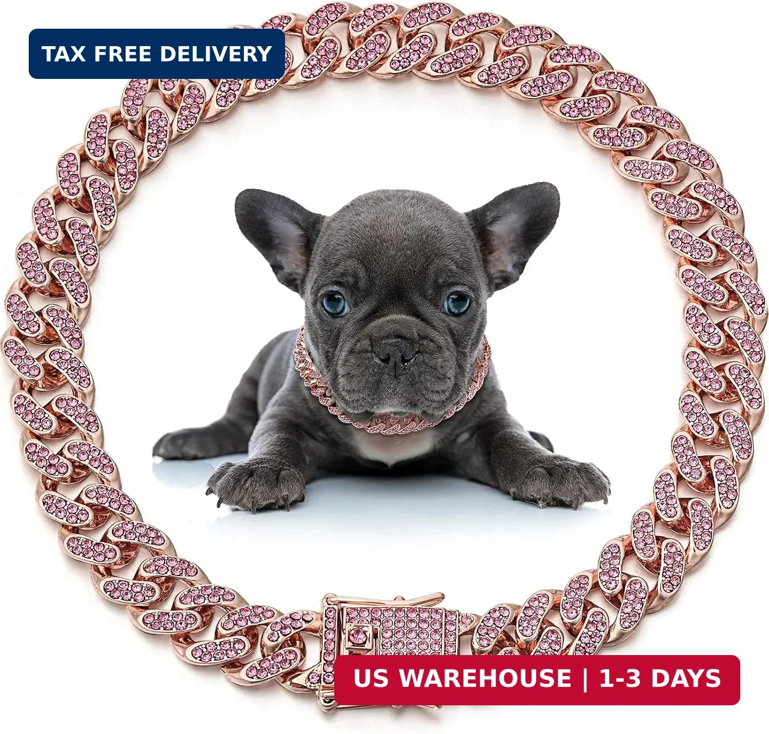 LEIFIDE Cuban Link Dog Collar Chain 12mm,14 Inch,Rose Gold, Pink LEIFIDE Cuban Link Dog Collar Chain 12mm,14 Inch,Rose Gold, Pink