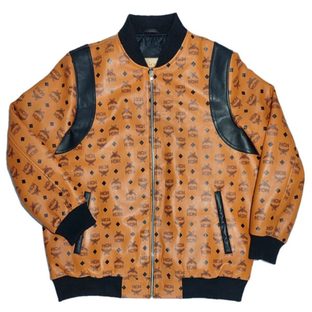 MCM Cognac Visetos Monogram Leather Bomber Jacket Men's Designer Outerwear MCM Cognac Visetos Monogram Leather Bomber Jacket Men's Designer Outerwear