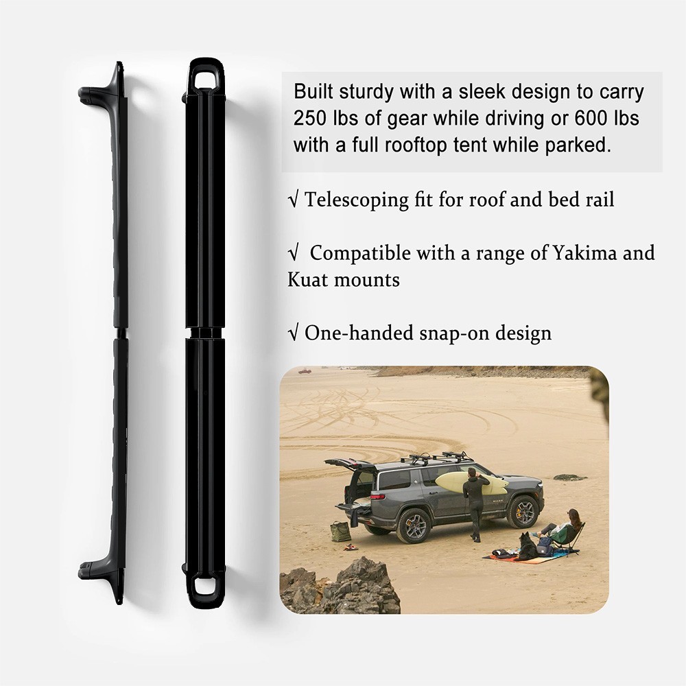 2PCS Fits 2022-2026 Rivian R1T Black Lockable Cargo Crossbars Roof or Bed Rack