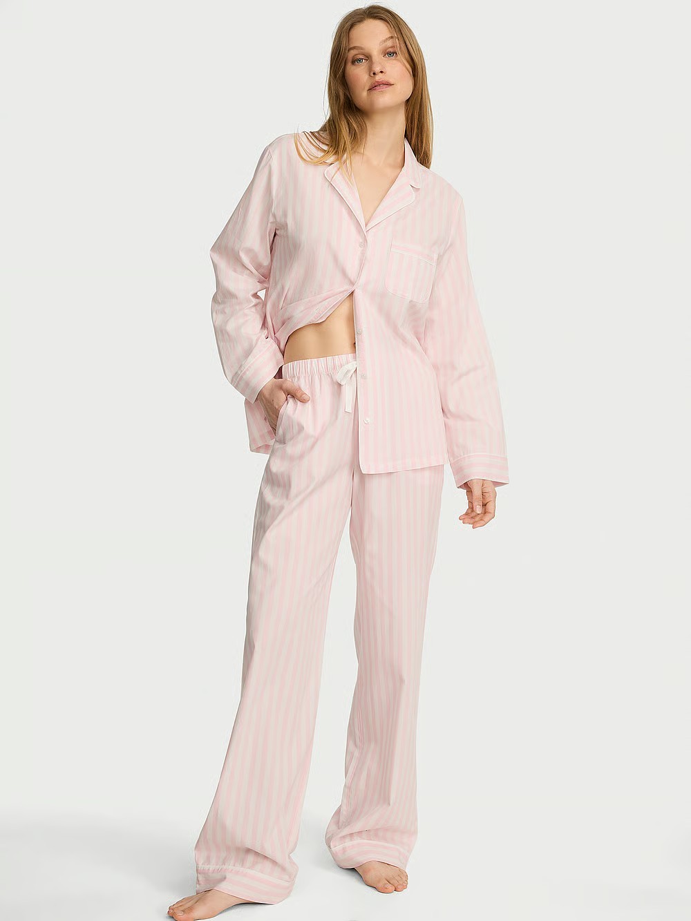 Victoria\'s Secret Heritage Cotton Long Pajama Set - Iconic Pink Stripes