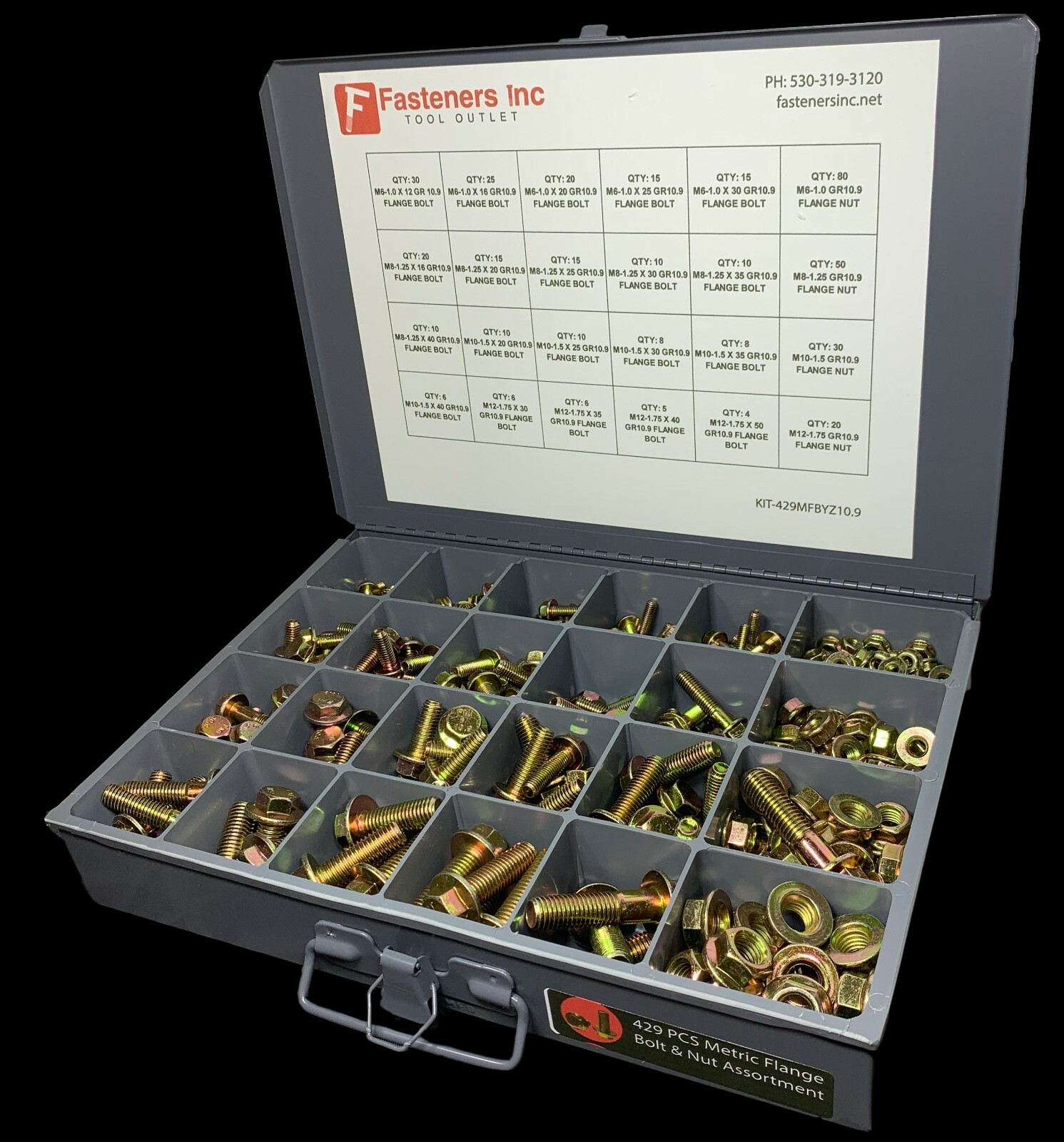 429 Piece Grade 10.9 Metric Flange Bolt & Flange Nut Assortment Kit Yellow Zinc