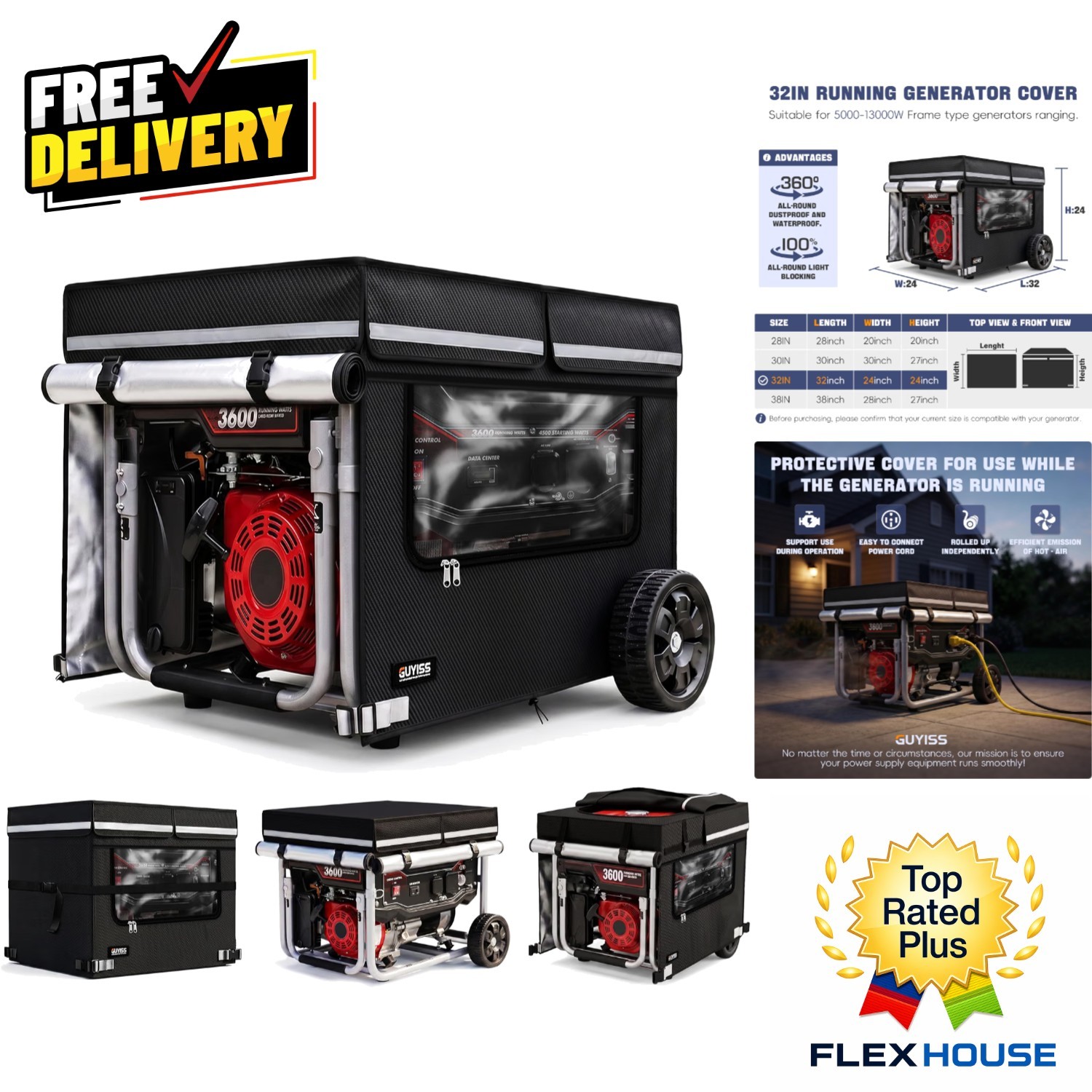 900D+210D Waterproof Outdoor Generator Cover with Transparent Windows - 32\