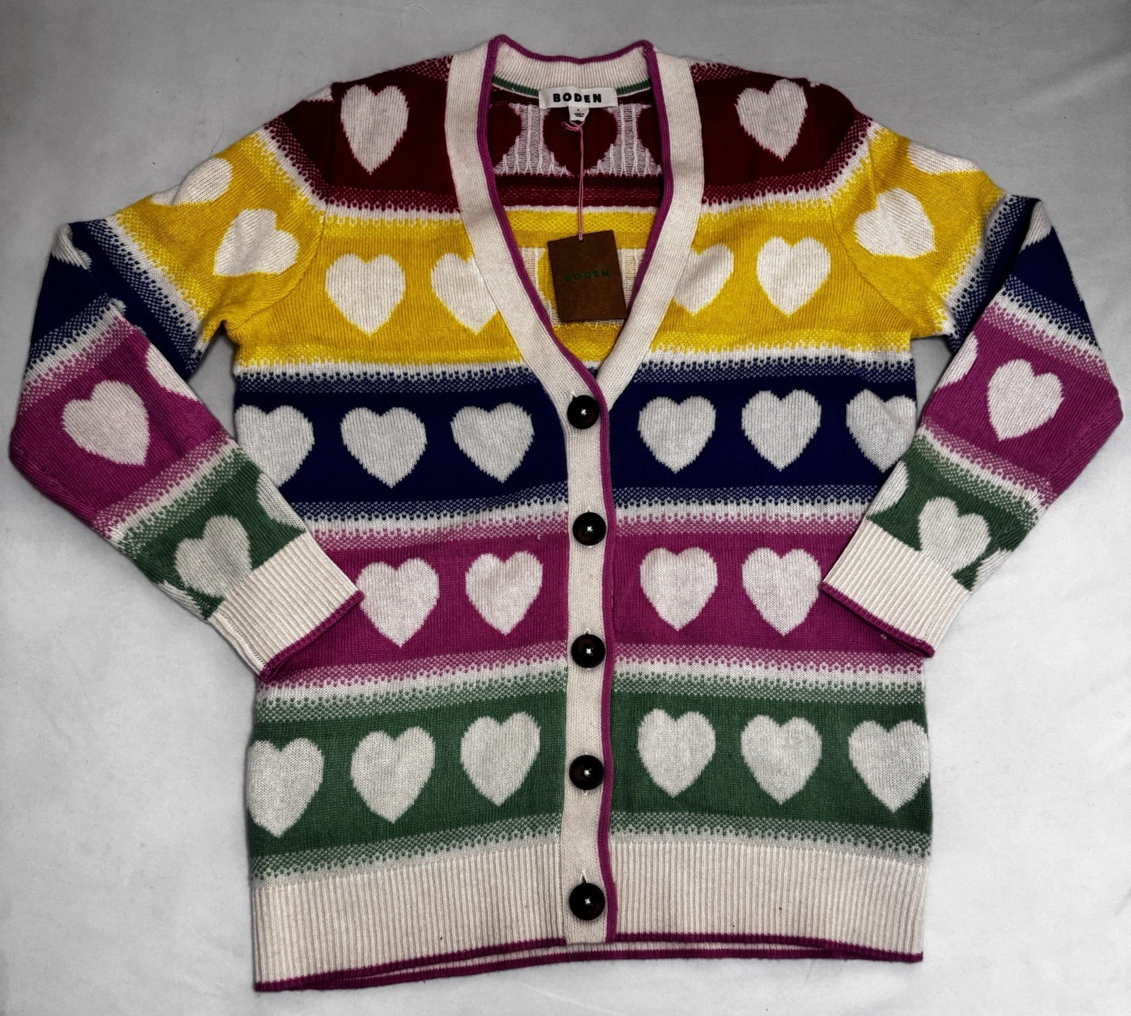 Boden Women\'s Fair Isle Boyfriend Cardigan Multi Hearts Small 45 Boden Women\'s Fair Isle Boyfriend Cardigan Multi Hearts Small 45