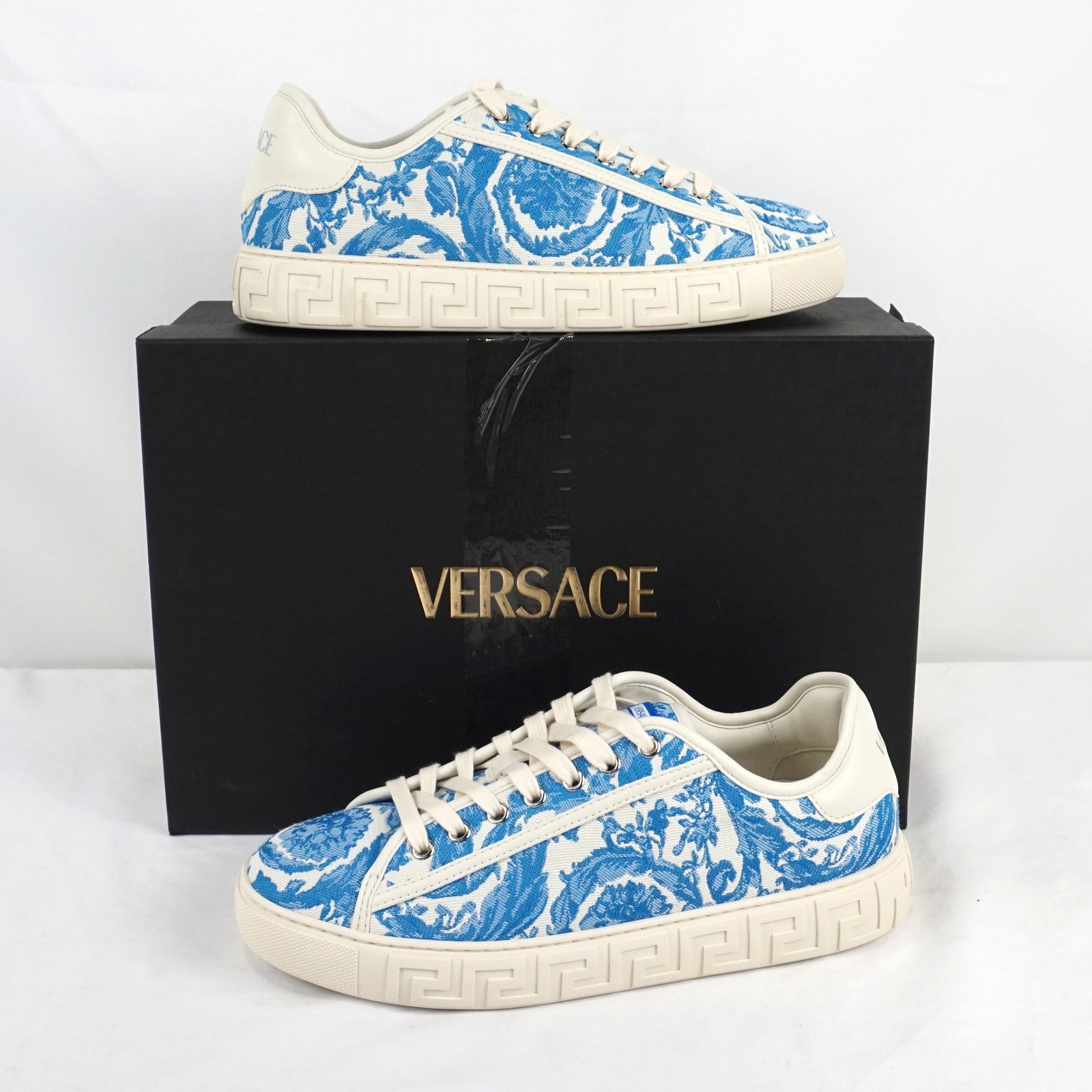 Versace Greca Jacquard Blue Floral Canvas Low Top Sneakers in Size EU 40 - NEW