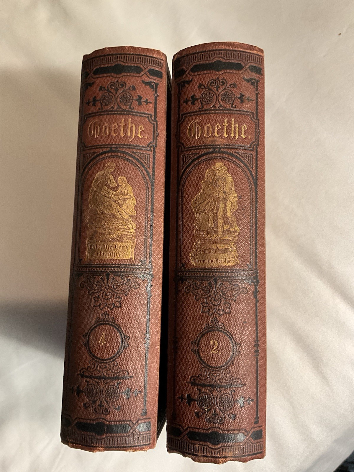 1875 Goethe Vol. 1 & 2 Set German Antique Leather Books 1875 Goethe Vol. 1 & 2 Set German Antique Leather Books
