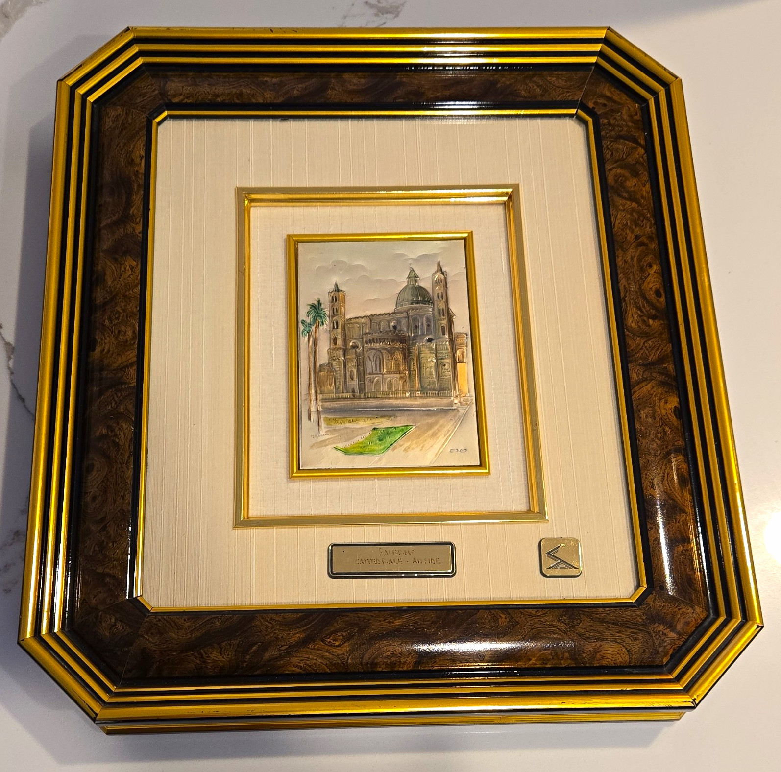 Vintage Italian Silver Relief Plaque Palermo Cathedral Abside Framed Art Cert