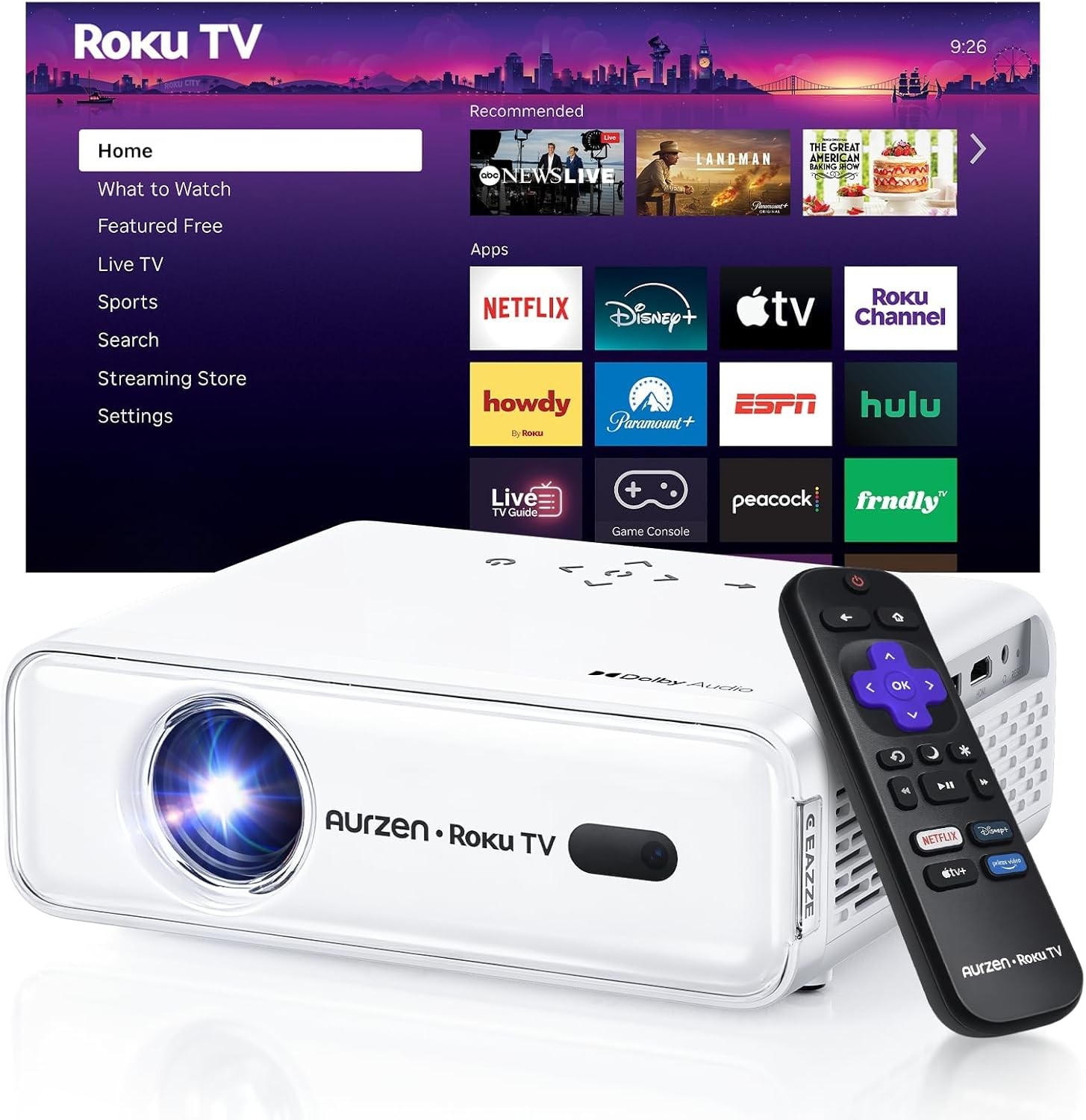 4K Roku TV Projector 50000LMS 5G WiFi Bluetooth 1080P Netflix Video Home Theater