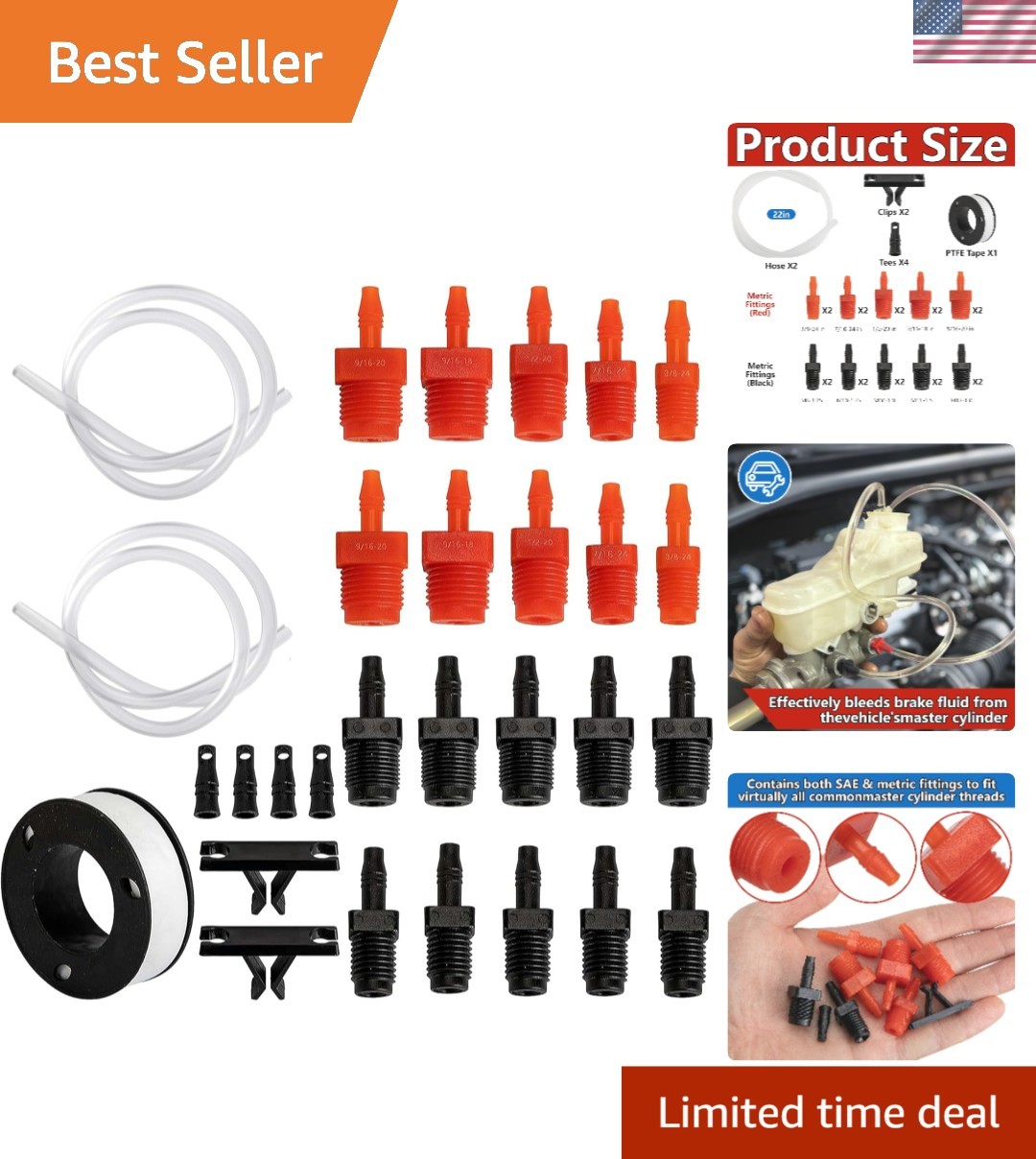 Complete 29-Pc Brake Master Cylinder Replacement Kit with PTFE Tape & Clear Hose