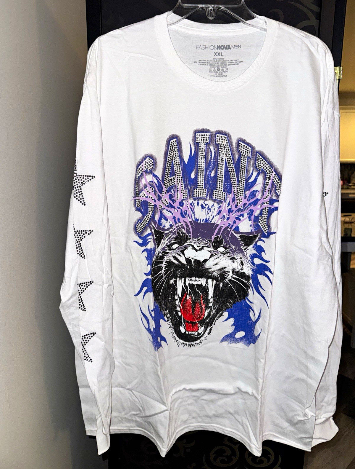 Fashion Nova Men White 2XL Cotton Long Sleeve Crew Neck Panther Graphic Tee Fashion Nova Men White 2XL Cotton Long Sleeve Crew Neck Panther Graphic Tee