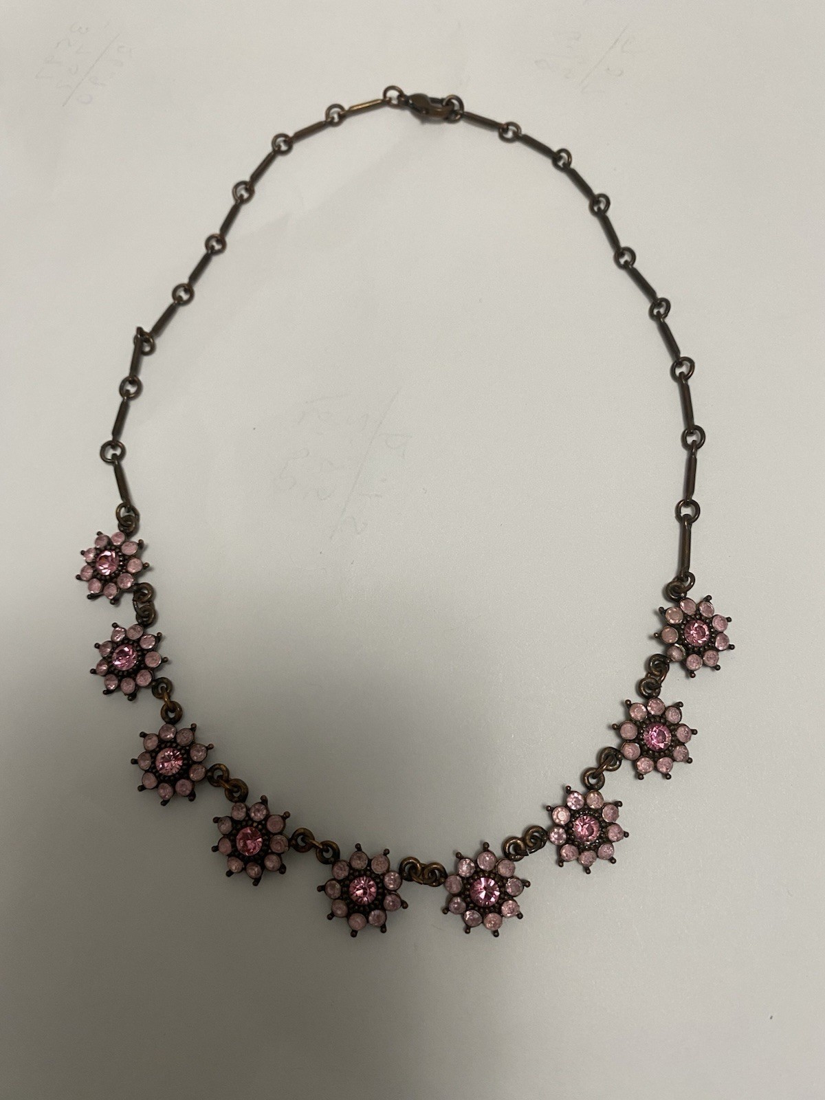 Vintage Signed Avon Bronze Tone Pink Rhinestones Flowers Chain 16” Necklace Vintage Signed Avon Bronze Tone Pink Rhinestones Flowers Chain 16” Necklace