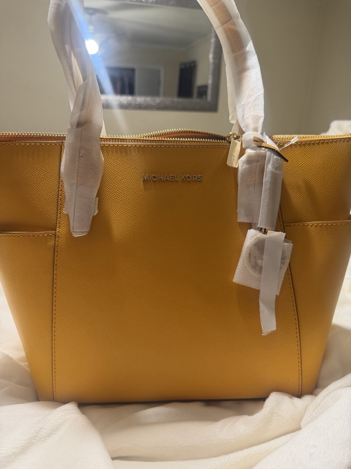 Michael Kors Women\'s Yellow Solid Zip Top Satchel Top Handle, Gold Hardware Michael Kors Women\'s Yellow Solid Zip Top Satchel Top Handle, Gold Hardware
