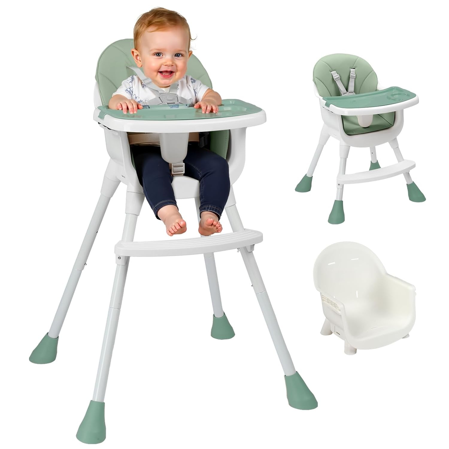 LALAHO 3-in-1 Baby High Chair, Portable Adjustable,Removable Dual-Layer Tray