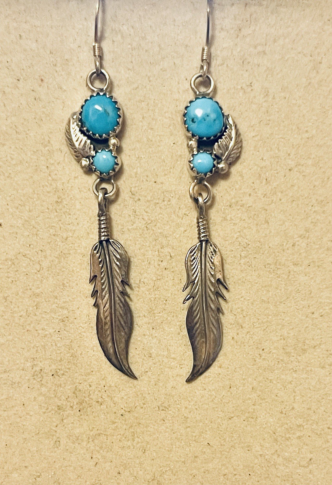 VTG NATIVE AMERICAN NAVAJO STERLING SILVER TURQUOISE DANGLE FEATHER EARRINGS VTG NATIVE AMERICAN NAVAJO STERLING SILVER TURQUOISE DANGLE FEATHER EARRINGS