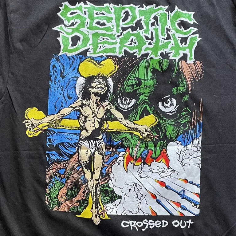 Vtg Septic Death Band Crossed Out Cotton Black All Size T Shirt For Men JJ224