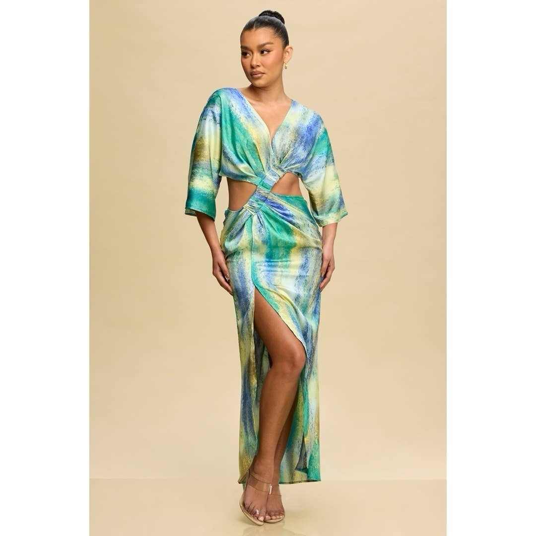 NWT LUXXEL Women’s Blue Green Mermaid Cutout Sexy Vacation Beach Dress Sz S NWT LUXXEL Women’s Blue Green Mermaid Cutout Sexy Vacation Beach Dress Sz S