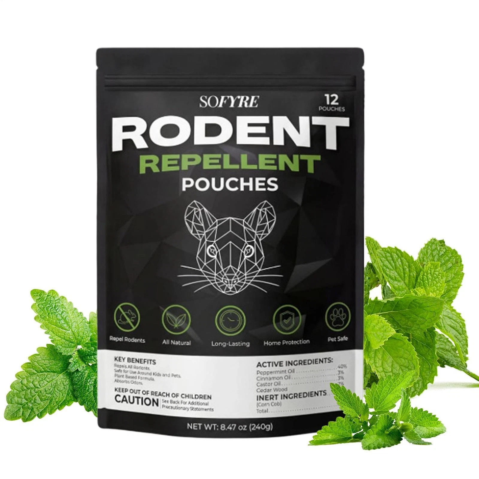 1-3X SOFYRE Rodent Repellent Pouches 12 Bags Natural Peppermint Cedarwood
