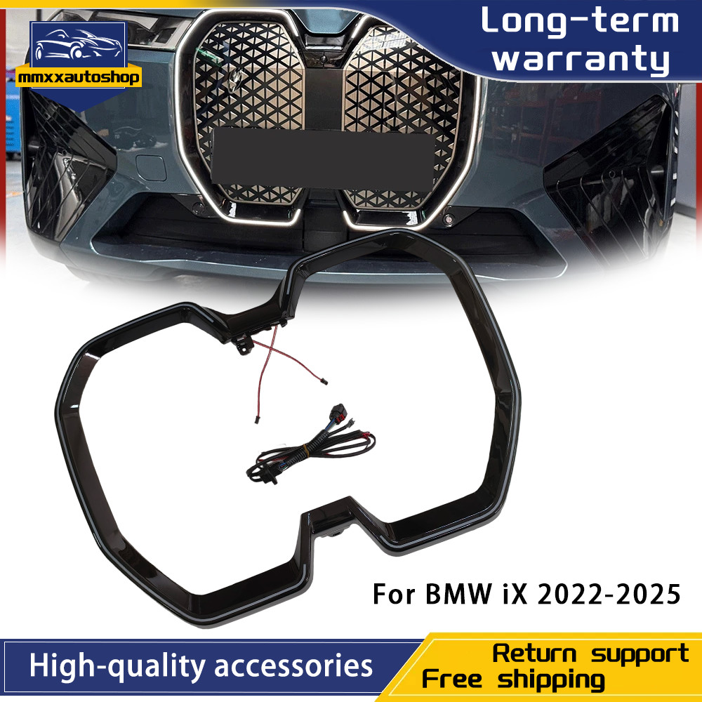 Gloss Black W/LED Front Bumper Kidney Grille frame replace Fits BMW iX 2022-2025