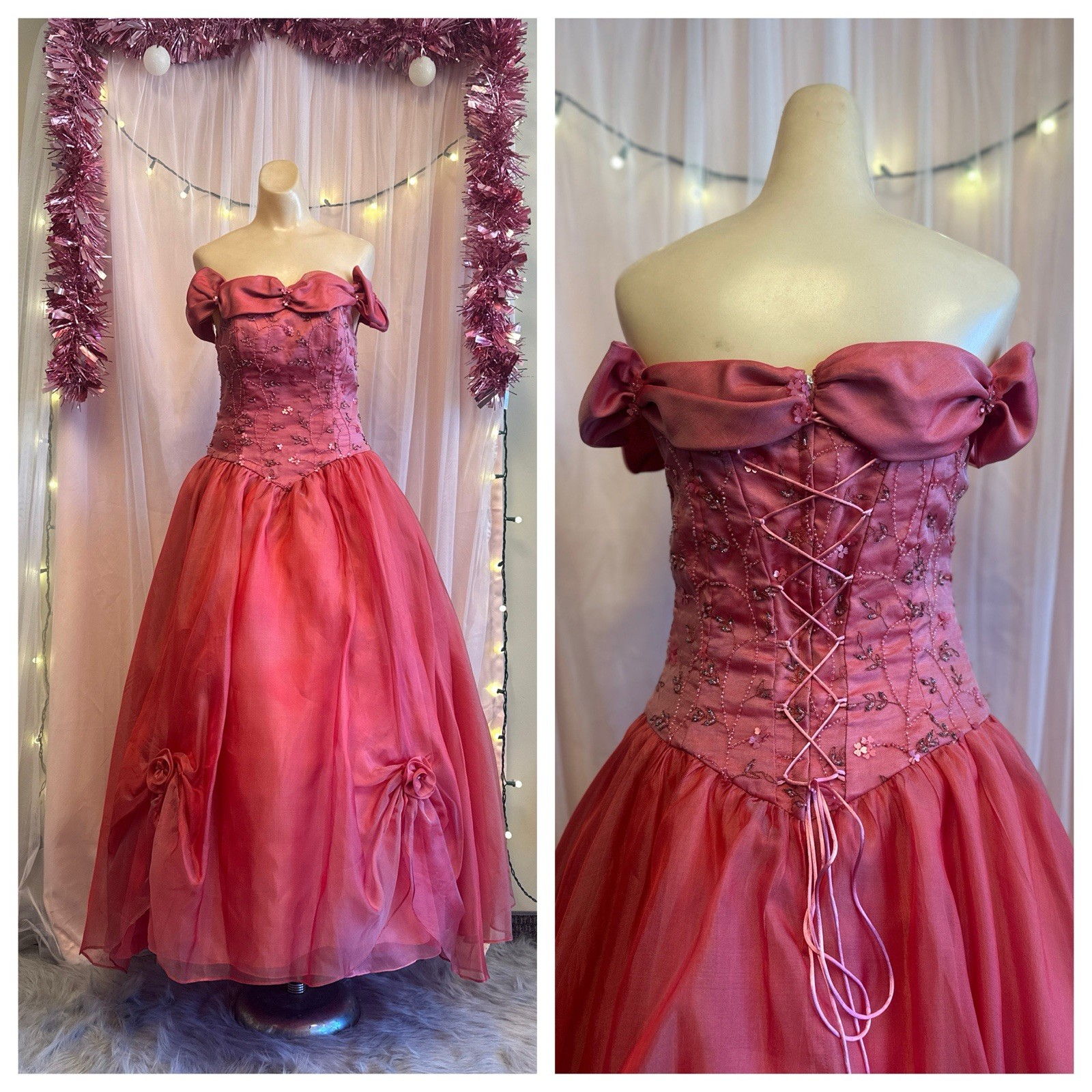 Vintage 80s 90s Prom Party Formal Dress Fairy Elena Do Vale Couture Designer XS