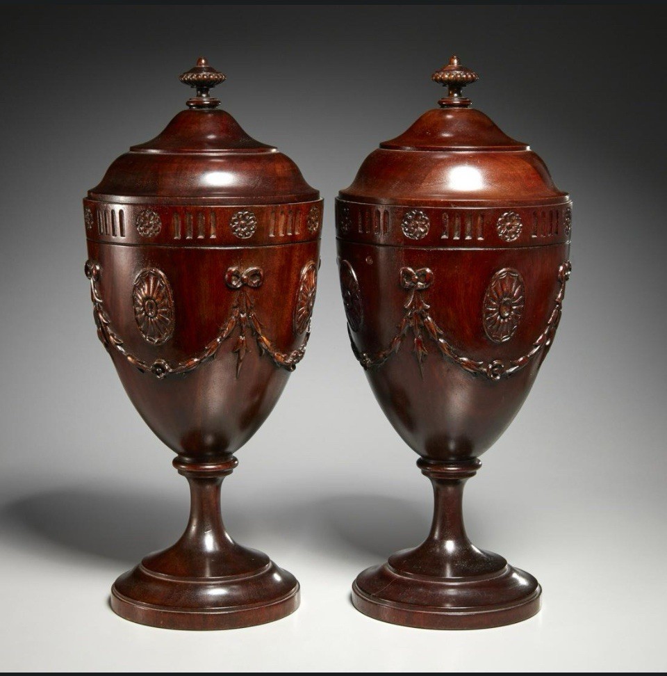 Rare Pair 22” American Federal Mahogany Knife Urns c.1805 Sheraton Knife Boxes