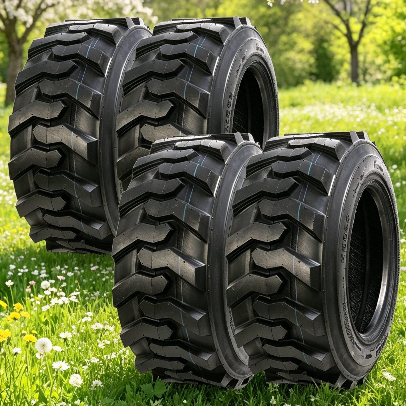 4-Pack 10-16.5 Skid Steer Tires SKS 10x16.5 Heavy Duty 10PR 50% Longer Wear Life