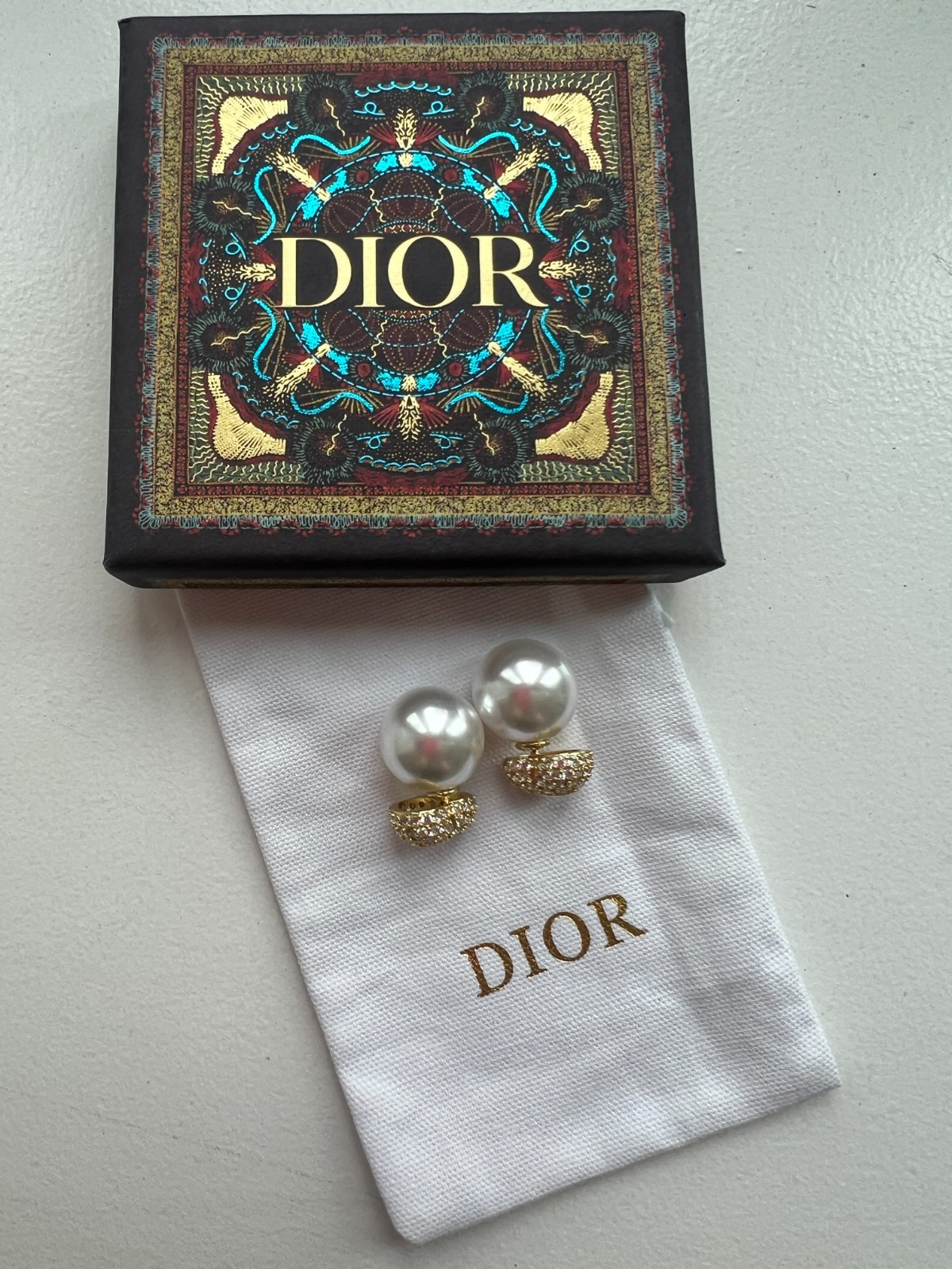 Vintage Christian Dior Gold Tone Crystal Faux Pearl Earrings Vintage Christian Dior Gold Tone Crystal Faux Pearl Earrings