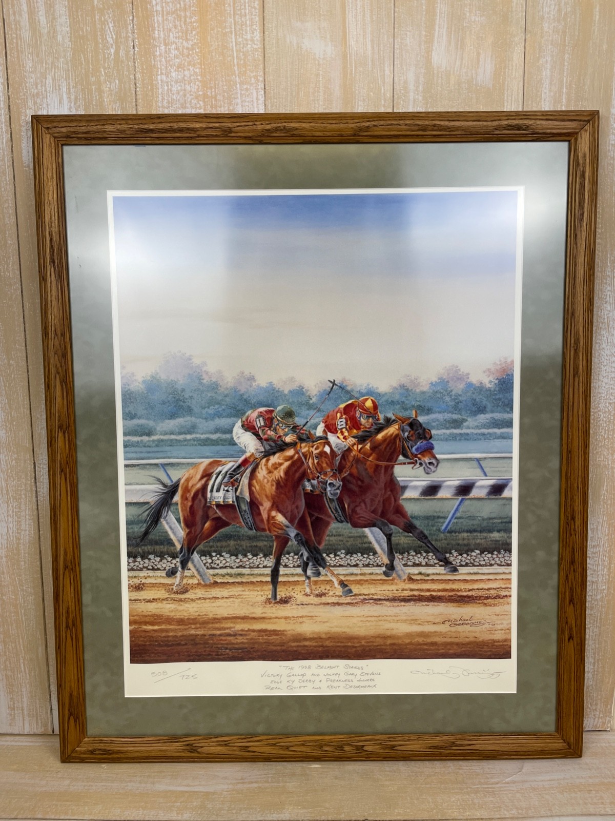1998 Belmont Stakes Art Print Signed & Numbered Michael Geraghty 508/750 26\ 1998 Belmont Stakes Art Print Signed & Numbered Michael Geraghty 508/750 26\
