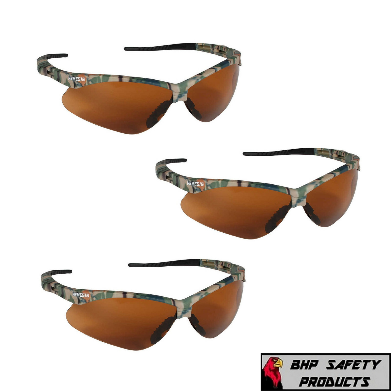 (3 PAIR) KLEENGUARD NEMESIS SAFETY GLASSES BRONZE LENS/CAMO FRAME SUNGLASS 19644