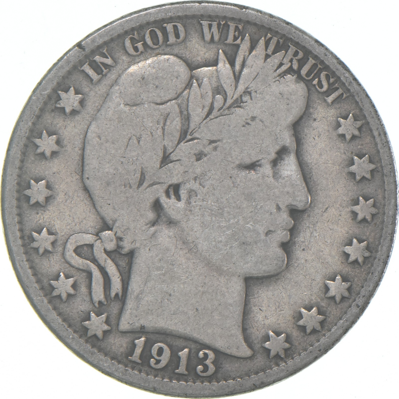 1913-D Barber Half Dollar Average Circ 90% Silver