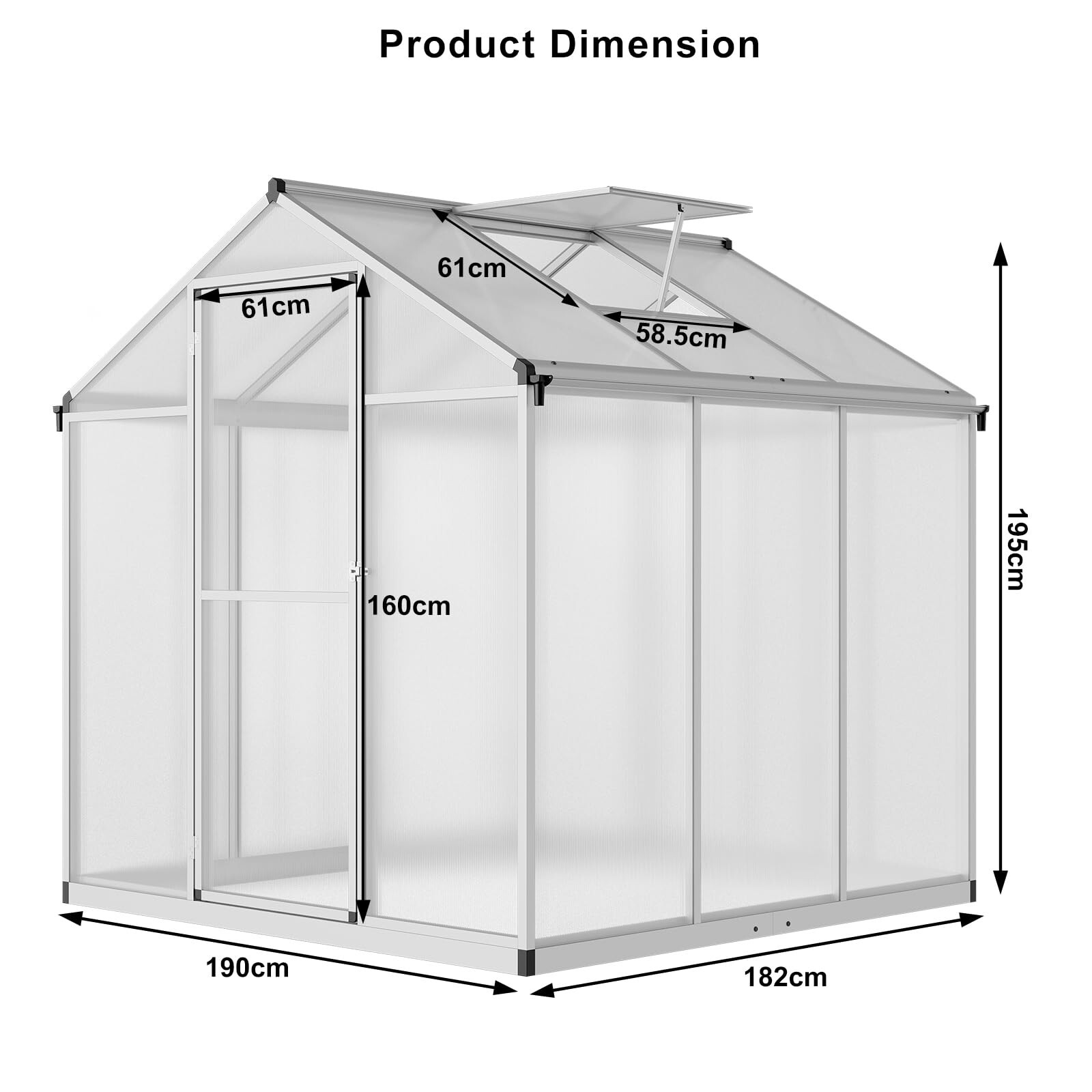 6\'x8\' 6\'x10\' 8\'x12\' Polycarbonate Heavy Duty Walk-in Greenhouse Kit for Outdoors 6\'x8\' 6\'x10\' 8\'x12\' Polycarbonate Heavy Duty Walk-in Greenhouse Kit for Outdoors