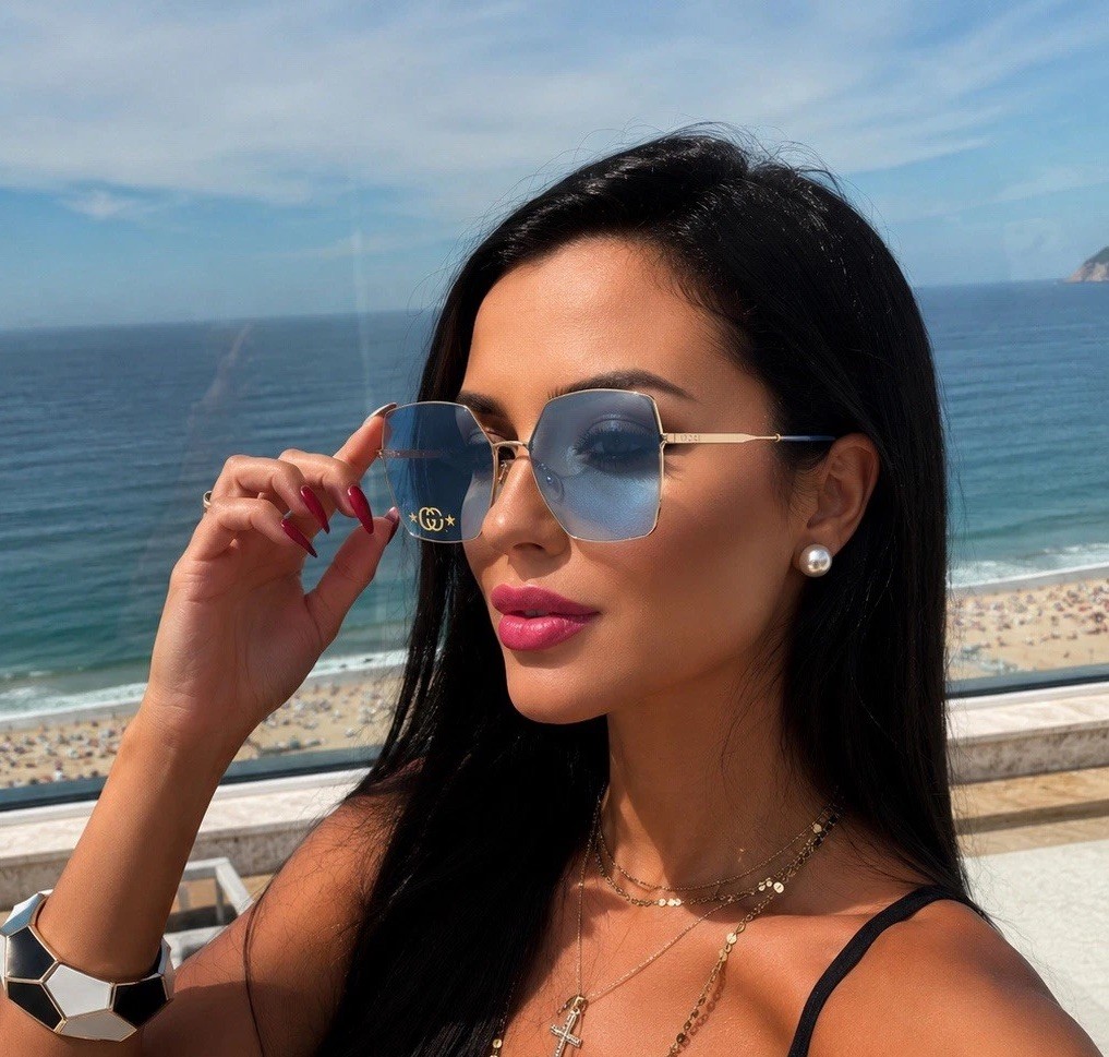 gucci gg0817s blue gold metal Women square sunglasses