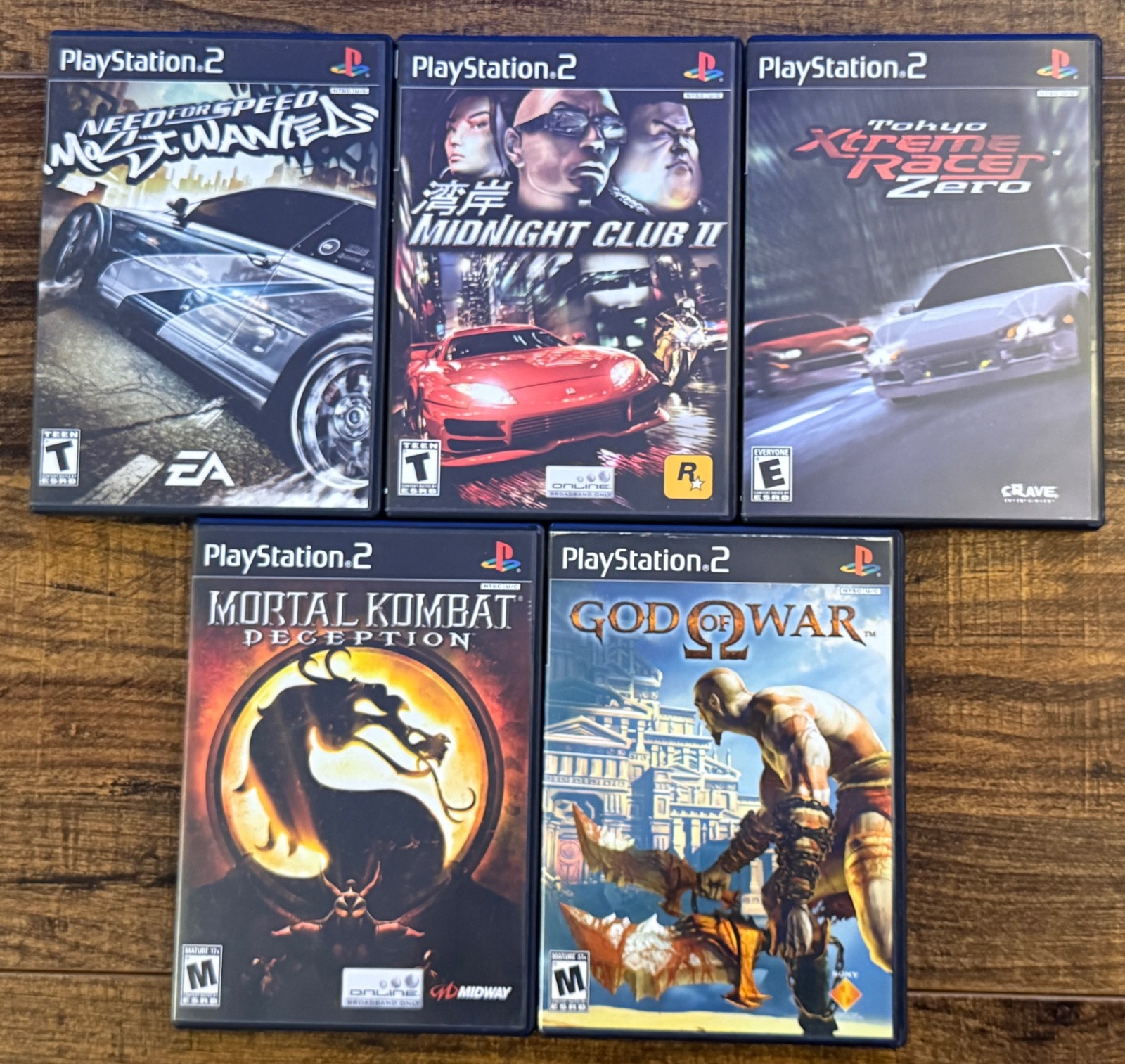 PS2 5 Game Lot NFS Most Wanted God of War Mortal Kombat Midnight Club Tested