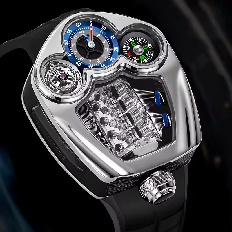 🔥USA🔥PINDU Engine Series Personality Leisure Barrel Hollow Men\'s P6658 Watch