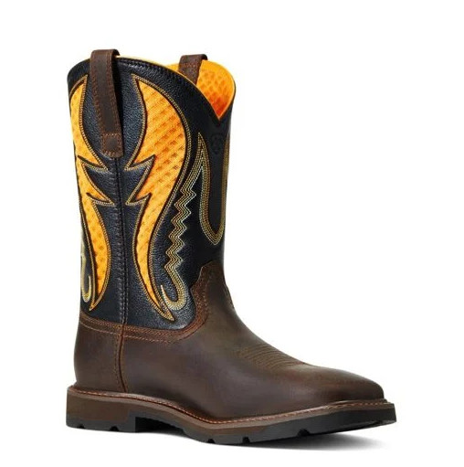 NIB MENS ARIAT WORK 10040990 GROUNDBREAKER VENTTEK BROWN/ORANGE SOFT TOE BOOT
