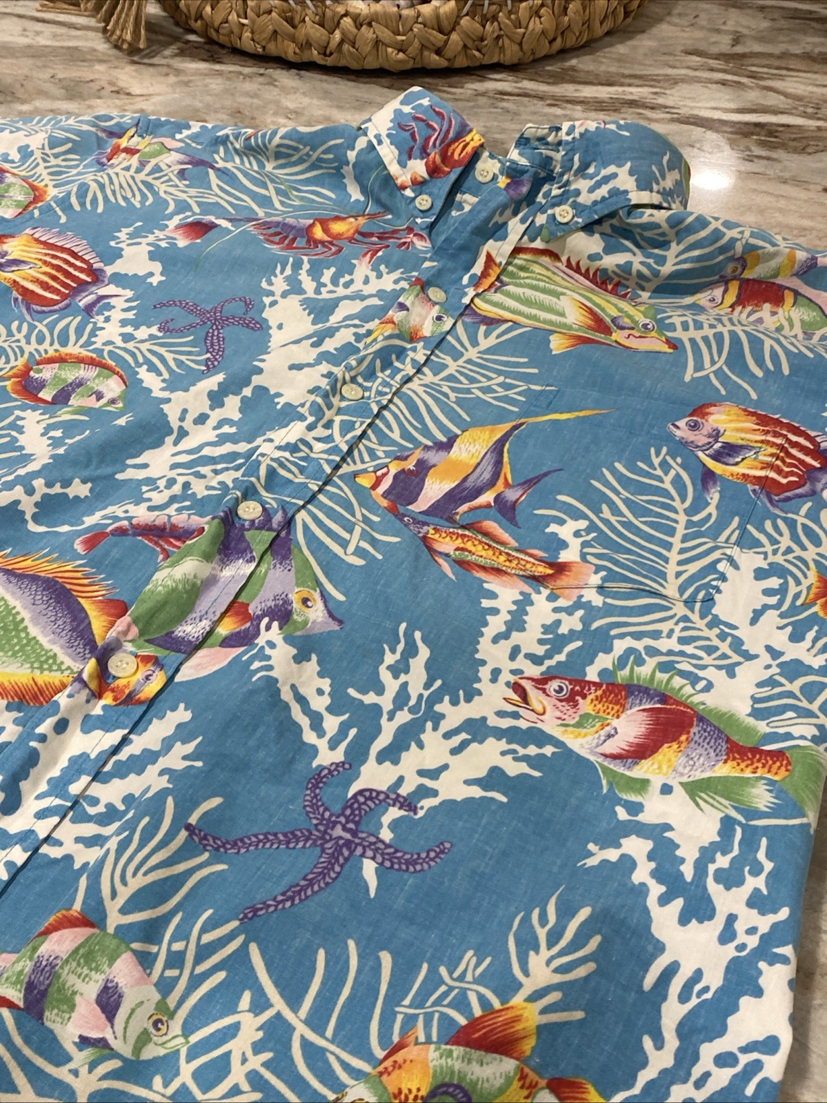 Vintage Reyn Spooner Hawaiian Reverse Print Blue Coral Fish Shirt Mens Sz XL Vintage Reyn Spooner Hawaiian Reverse Print Blue Coral Fish Shirt Mens Sz XL