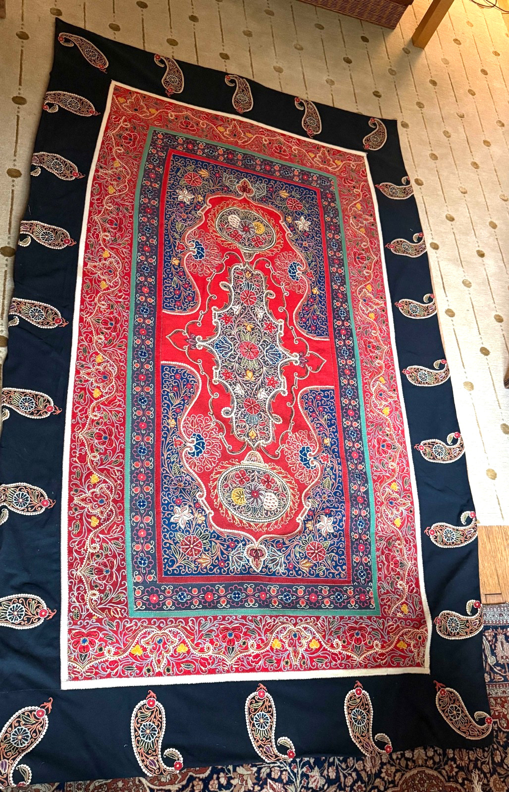 19th C Antique Middle Eastern Rasht Embroidered Tent Wall Panel Textile B019