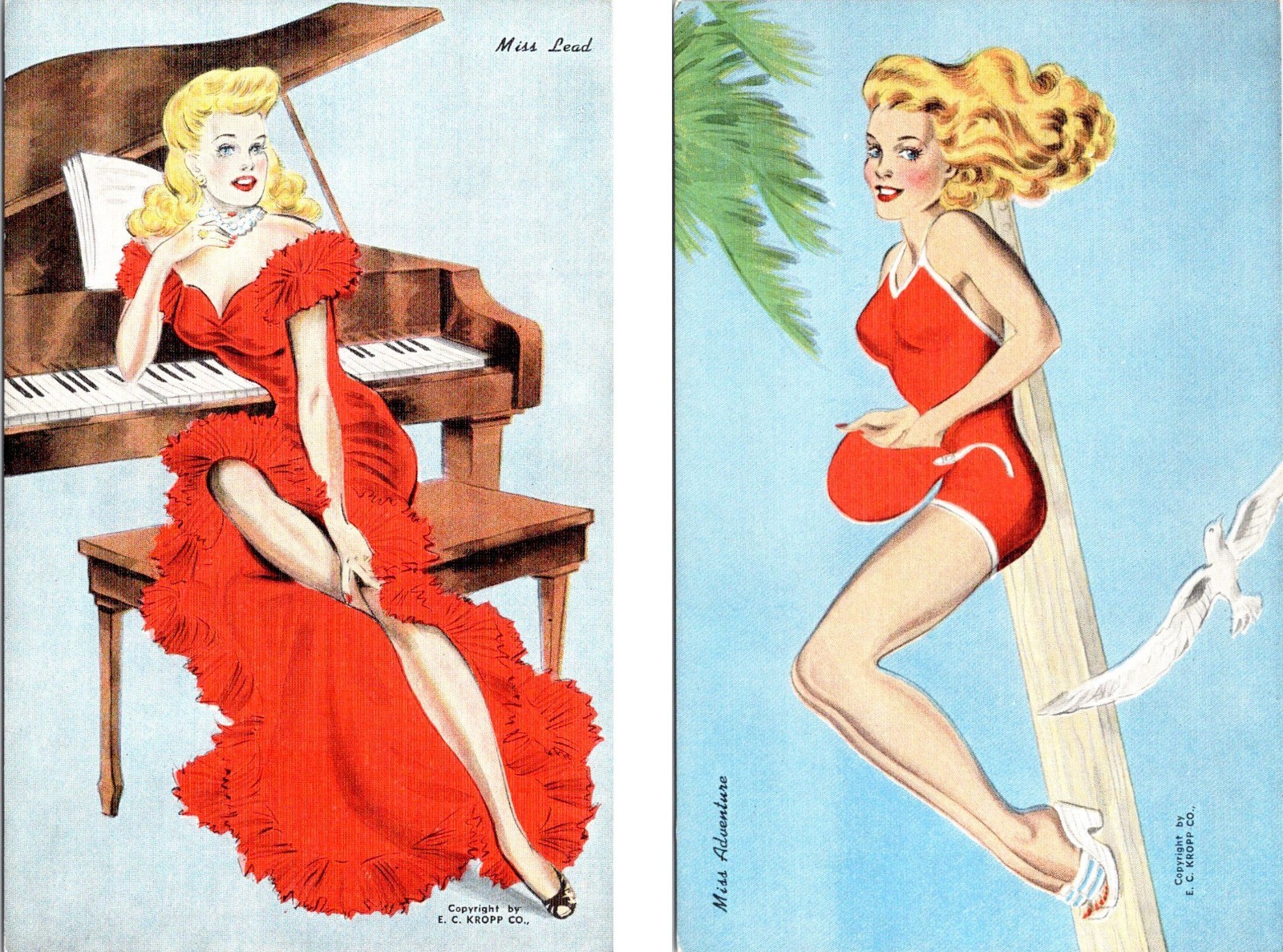 2~ca1940's Postcards BLONDE PIN-UP GIRLS Miss Lead & Adventure MEET THE MISSES 2~ca1940's Postcards BLONDE PIN-UP GIRLS Miss Lead & Adventure MEET THE MISSES
