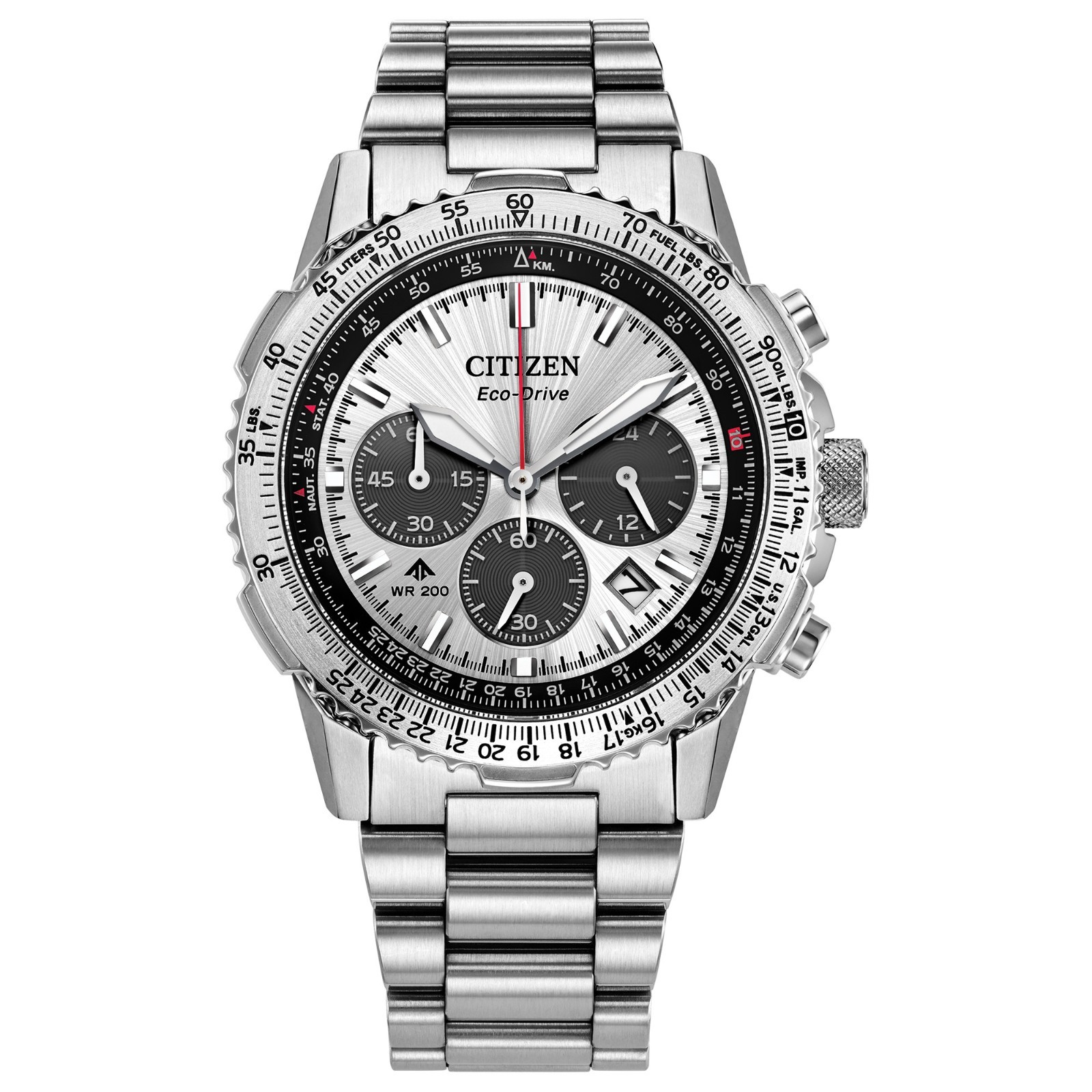 Citizen Men\'s Navihawk Chronograph Date Eco-Drive Silver Watch 40 MM CA4660-61A
