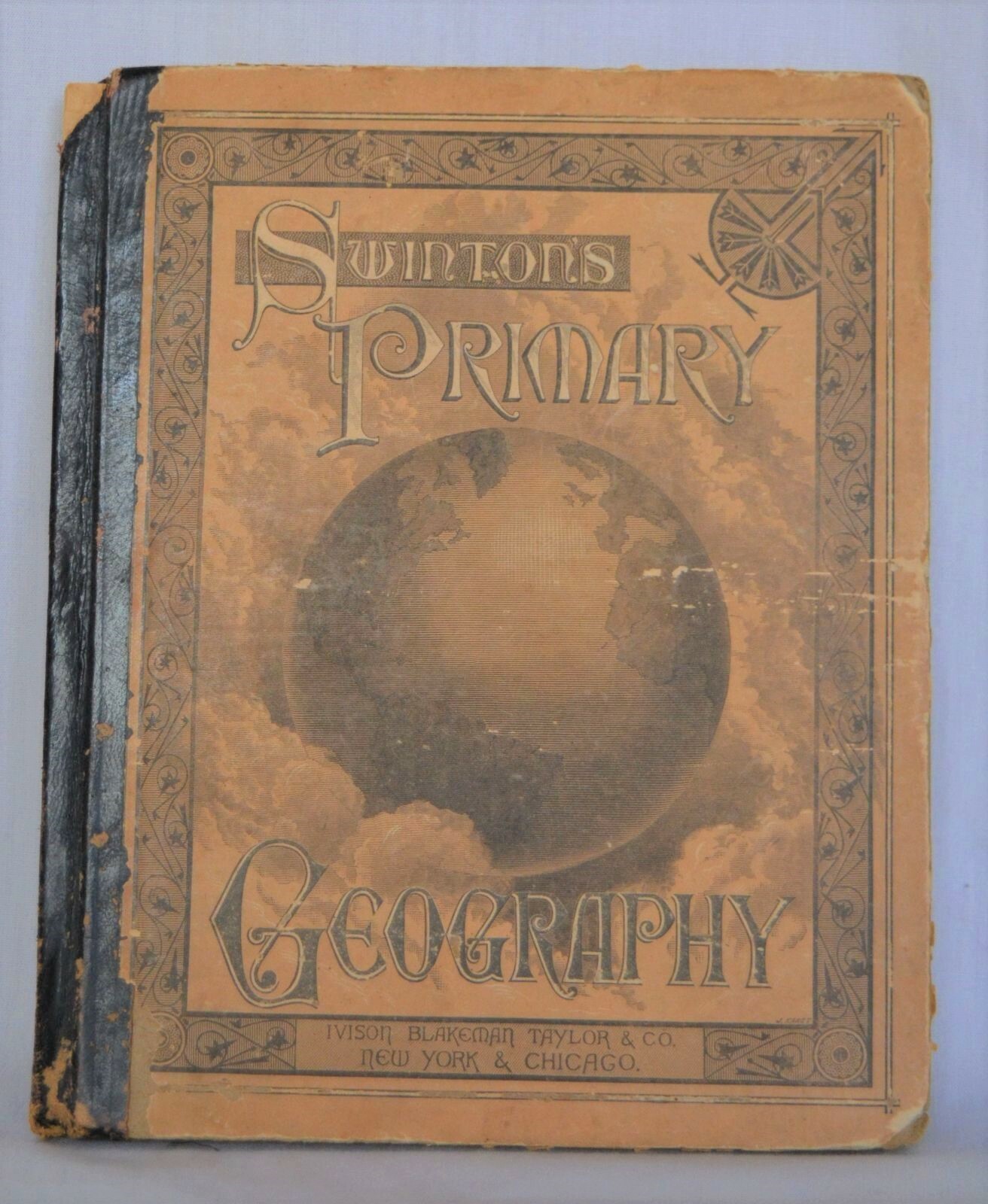 1879 SWINTON\'S PRIMARY GEOGRAPHY Vtg Original Clean Intact Pages Worn Hardback