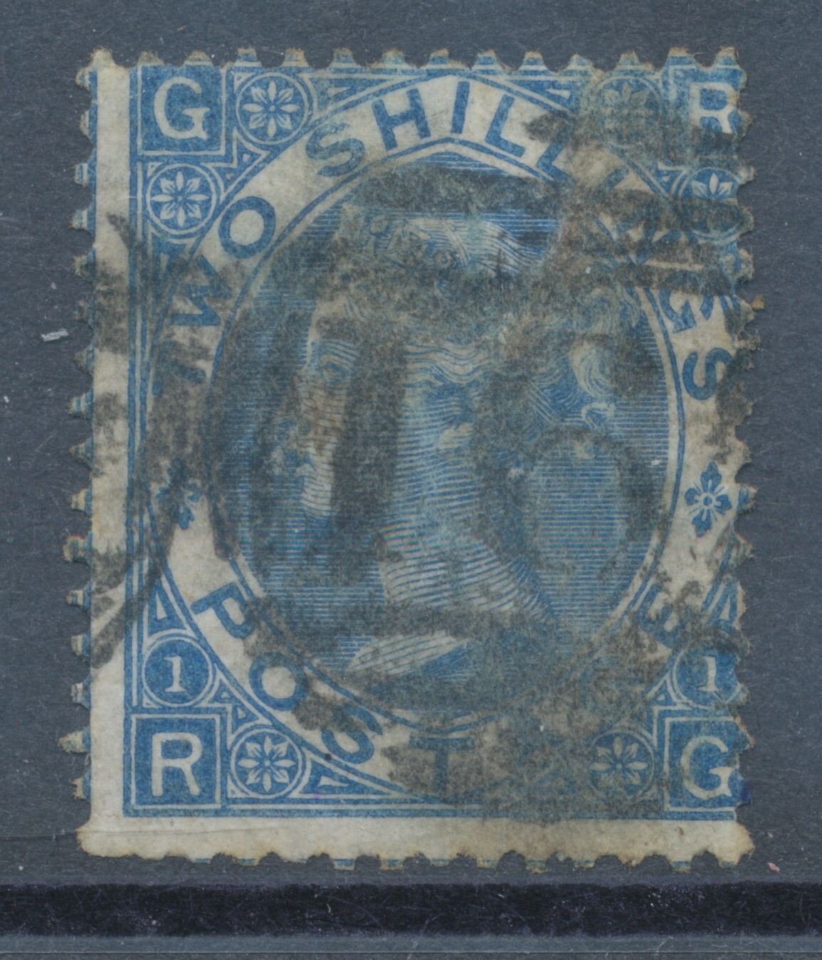 GB 1867 Queen Victoria 2sh deep blue pl.1 (RG) sound used w Duplex „162 CARDIFF\