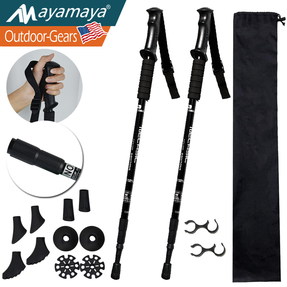 Telescopic Walking Trekking Poles Hiking Sticks Collapsible Alpenstock Pair of 2